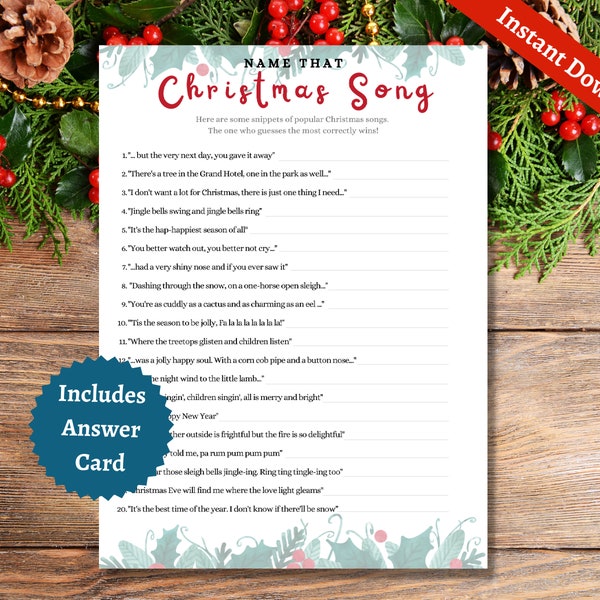 Name that Christmas Song, Christmas Songs Game, Holiday Party Game, Christmas Carol Game, Christmas Family Game, Christmas Party, Xmas Games