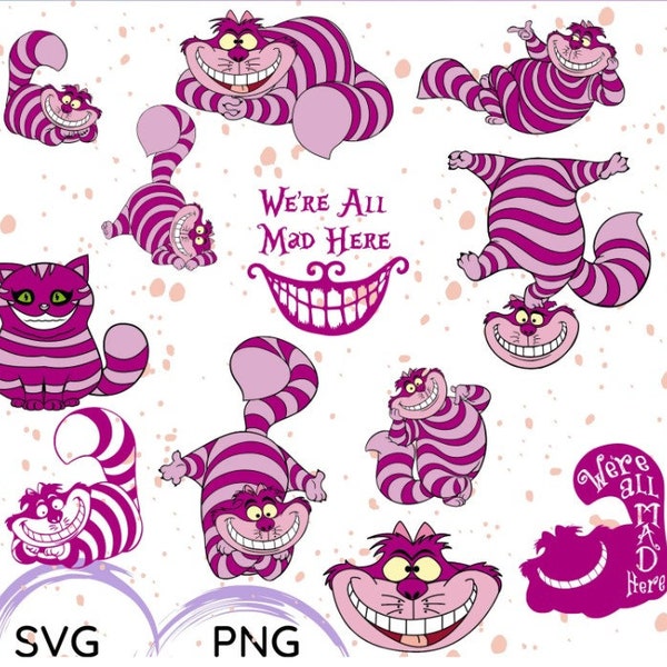 Cheshire Cat svg, Alice in Wonderland svg, cat svg, Cheshire Cat png, Cheshire svg, Cheshire Cat Cricut, Silhouette, Cut File, svg, dxf, png