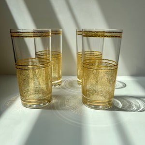 Set of 4 Culver Basket Weave 22k Gold Glasses