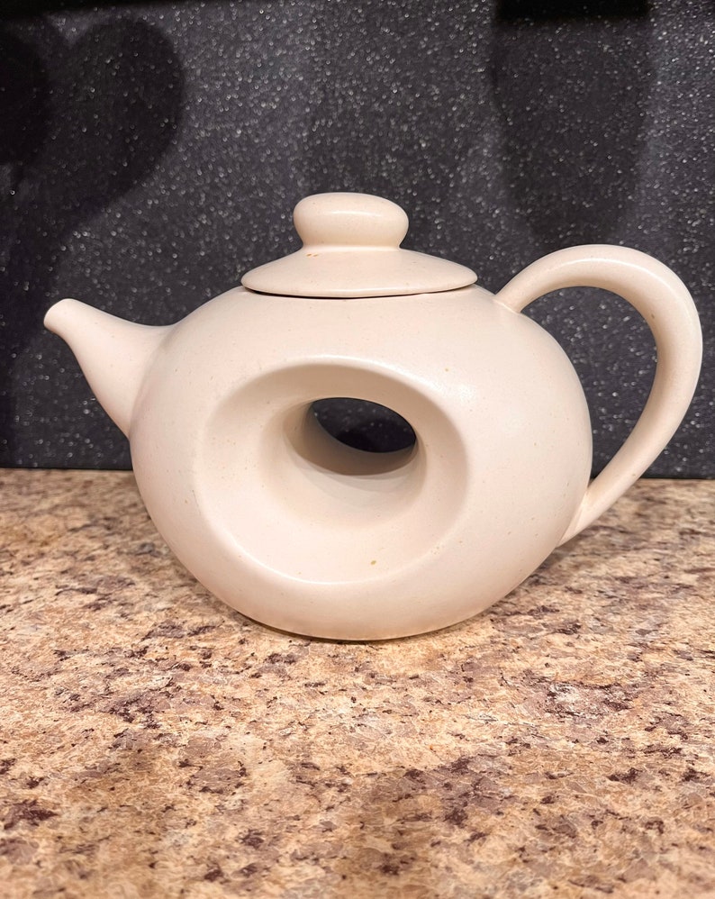 Vintage Cream Speckled Donut Teapot Etsy