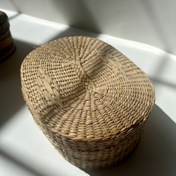 Wicker Basket With Lid Etsy