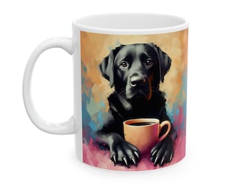 Labrador Black Lab Brew; Café de Labrador Negro tomando en taza de 11 o 15 oz