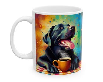 Labrador Black Lab Brew; Café de Labrador Negro tomando en taza de 11 o 15 oz