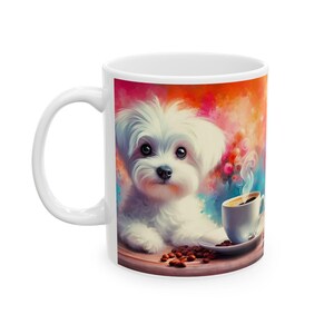 Maltese Mocha Mug: Maltese drinking coffee 11 or 15 oz mug