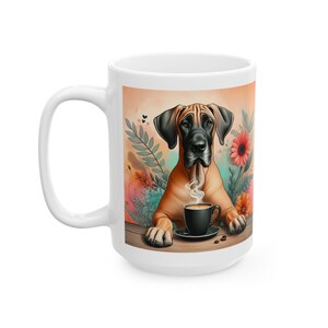 Deutsche Dogge sanfter Riese Java; Deutsche Dogge trinkt Kaffee 11 oder 15 Unzen Becher