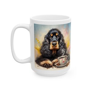 Cocker Mocha (Negro y Fuego); Cocker Spaniel negro y fuego tomando café en taza de 11 o 15 oz