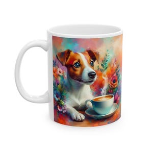 Mug Java Jack Russell : Jack Russell Terrier buvant du café 11 ou 15 oz