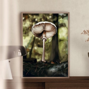 Mushroom Painting | Dark Academia PRINTABLE Wall Art | Moody Rustic Mushroom Print | Eclectic Nature Wall Art | Dark Art Digital Download