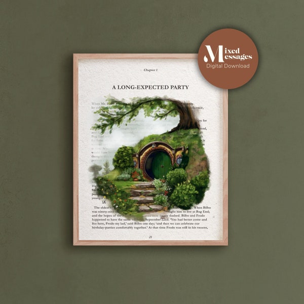 Hobbit Hole Book Page Art | Vintage Style Book Page | Nursery Page Print | Lord of the Rings Nursery | Fellowship of the Ring Print | Book