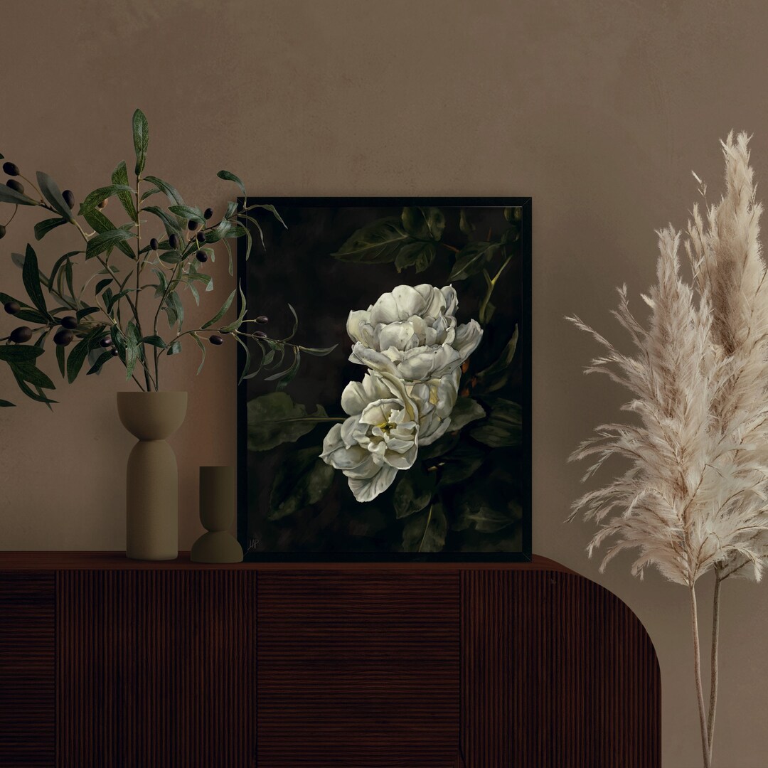 Antique White Roses Painting | Dark Academia PRINTABLE Wall Art | Moody ...