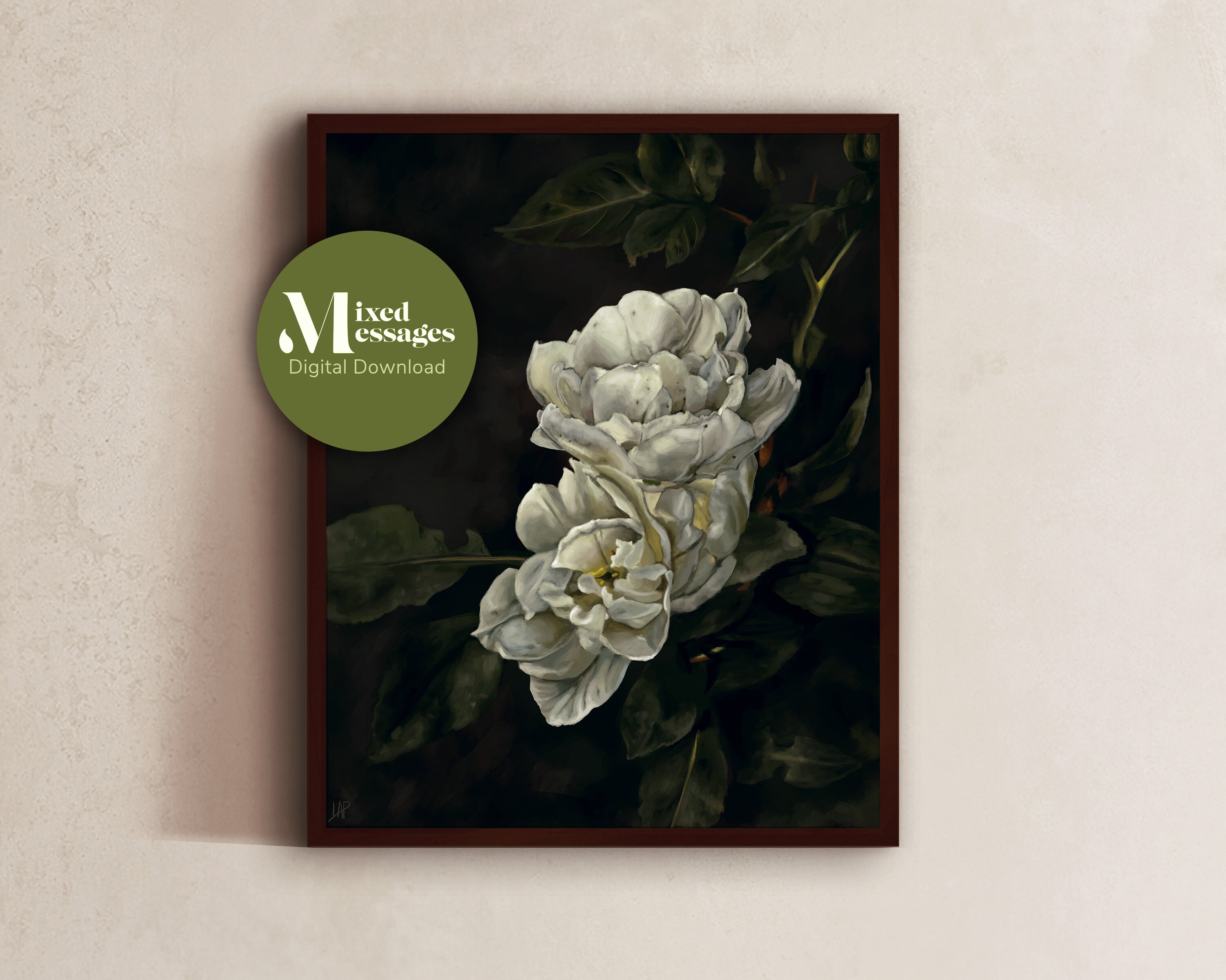 Antique White Roses Painting | Dark Academia PRINTABLE Wall Art | Moody ...