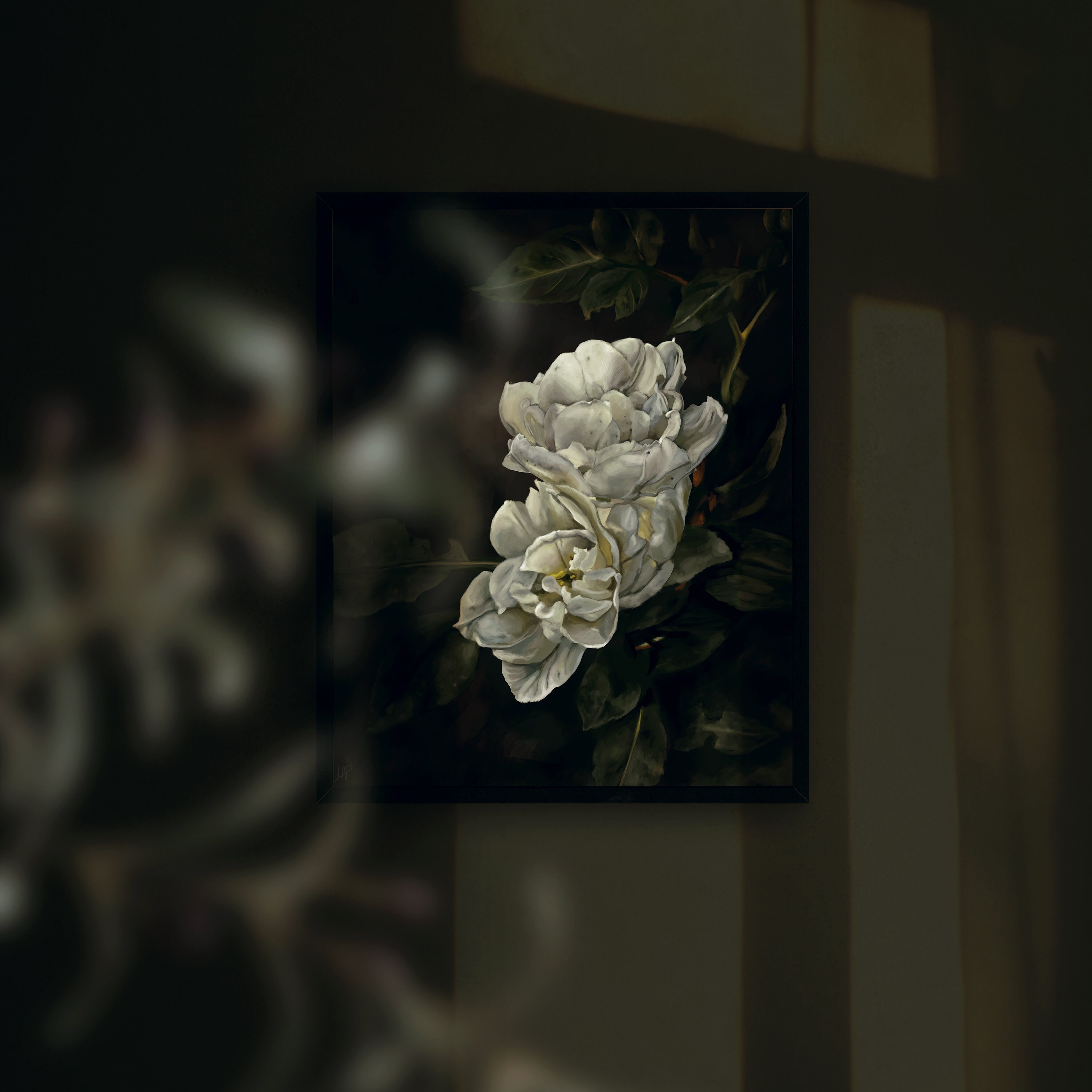 Antique White Roses Painting | Dark Academia PRINTABLE Wall Art | Moody ...