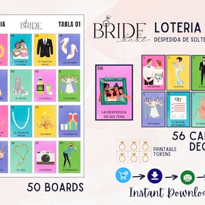 Loteria Despedida de Soltera en español, Bridal Shower Bingo, Juegos para boda, 50 tablas, Mexican Loteria, Spanish bingo, PDF, digital file