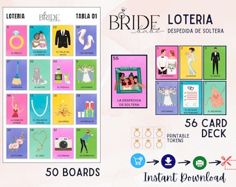 Loteria Despedida de Soltera en español, Bridal Shower Bingo, Juegos para boda, 50 tablas, Mexican Loteria, Spanish bingo, PDF, digital file