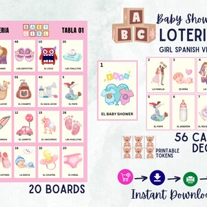 Baby Shower Loteria, 20 non-repeated boards with 56 custom calling cards, Instant Printable Download, Gender reveal, Mexican loteria, pdf