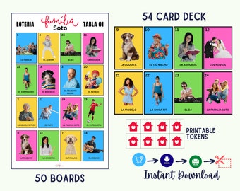 50 tablas LOTERIA FAMILIAR, loteria PERSONALIZADA, bingo familiar, suas fotos, jogo familiar, bingo mexicano personalizado, pdf personalizado, digital