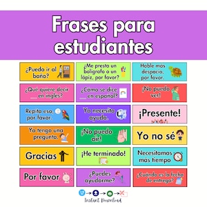 Spanish Classroom Phrases Poster, Teacher resources, Classroom decor, Frases de ayudar para estudiantes en español, La clase de español, PDF