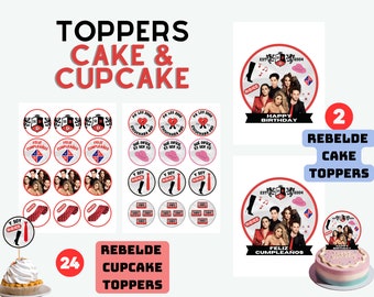 Decorações de Festa Rebelde, Topper de Cupcake Rebelde, Topper de Bolo RBD, Arquivo Digital, PDF, Fiesta Rebelde, Soy rebelde, Mia Colucci,RBD corbata