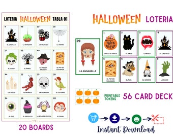HALLOWEEN Loteria Bingo en español, jogo de tabuleiro assustador, festa de Halloween, bingo espanhol divertido, Halloween para crianças, adultos, aula de espanhol, sexta-feira