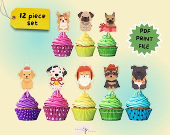 Cachorrinho Natal Digital Download Cupcake Toppers | Toppers de cupcake para impressão | Cachorro | Aniversário de cachorrinho | Festa de Cachorro | Filhotes