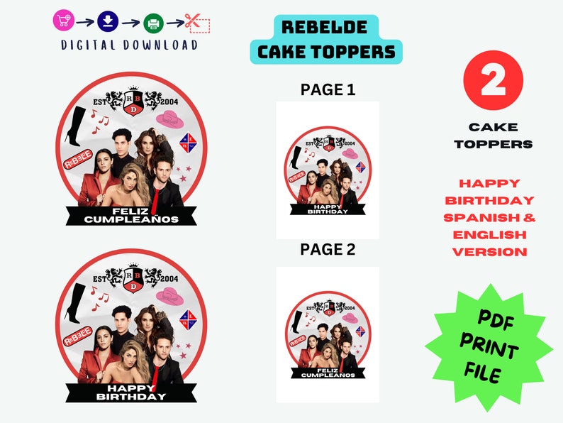 Rebelde Toppers Rebelde Party Decorations, Rebelde Cupcake Topper, RBD Cake Topper ...