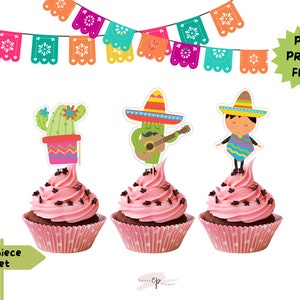 Fiesta Digital Download Cupcake Toppers | Printable Instant Download Mexican Party| Cupcake Toppers | Cinco de mayo Cupcake Toppers