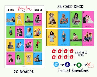 20 tablas LOTERIA FAMILIAR, loteria bingo PERSONALIZADA, fotos de sua família, bingo mexicano personalizado, loteria personalizada pdf, impressão digital