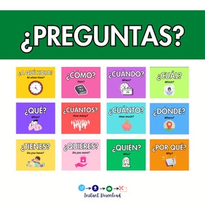 Spanish Classroom Question Words, Preguntas, Printable posters PDF, Poster para la clase de español, Preguntas en Español, Decoración clase
