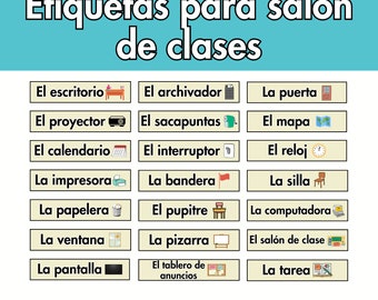 Spanish Classroom Labels with pictures, Etiquetas para clase de español Asi se dice, La pizarra, El escritorio, Bilingual Edu Pre k, Español