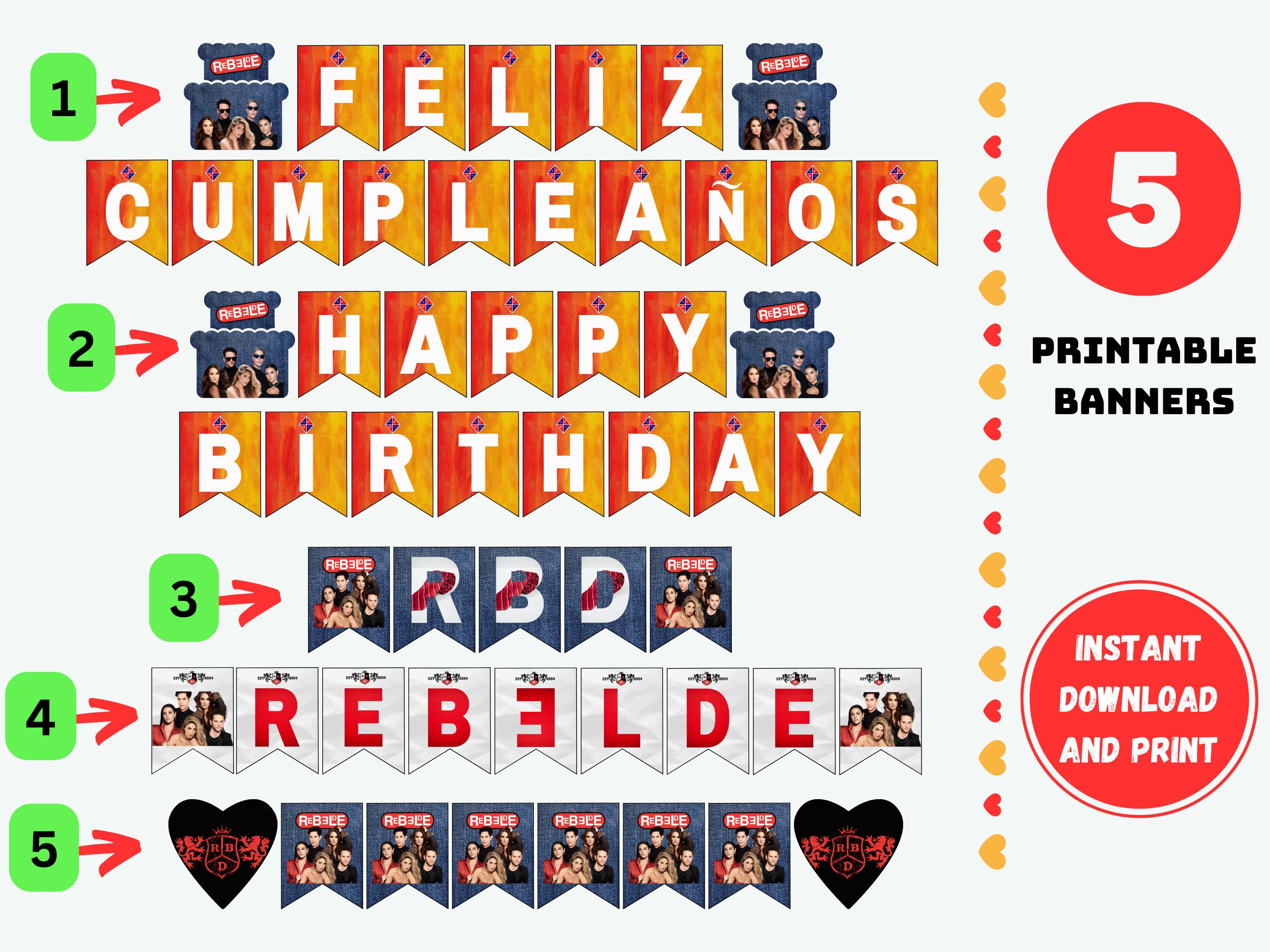 Rebelde Decorations, Rbd Birthday Banner, RBD Party Banner , Topper