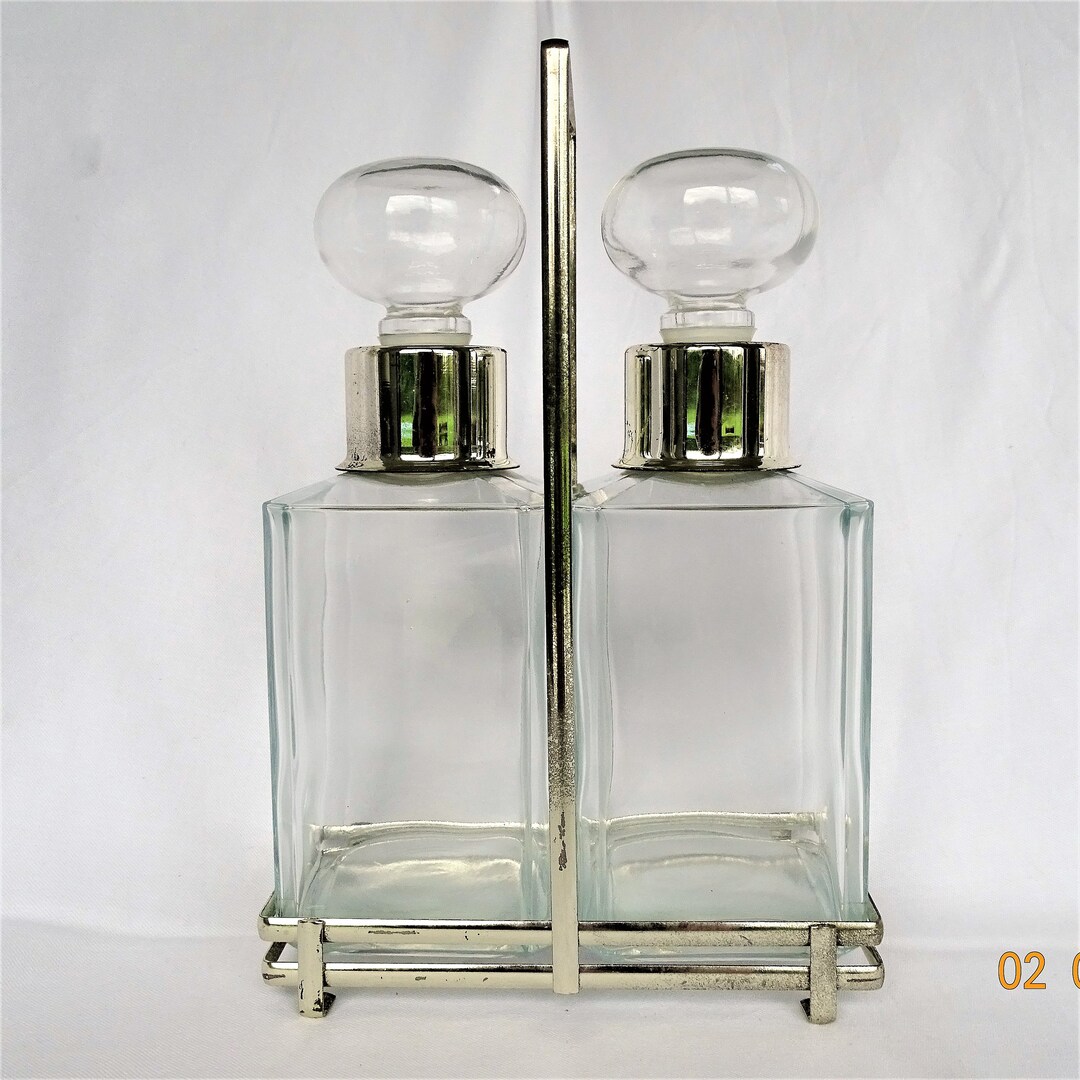 Decanter Double Decanter Set in Plated Holder Etsy