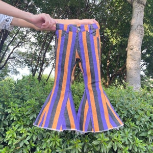 purple orange stripe bell bottom jeans,toddler girl bell bottom,girl halloween clothes ,girls striped flares,halloween gift,baby bells pant