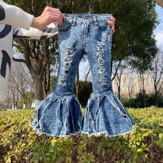 Teenage Girls Clothing,girl Blue Tassel Jeans,toddler Girl Jeans,girls Bell  Bottom Pants,toddler Bell Bottoms,jeans Baby Girl 