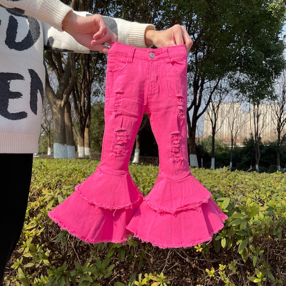 Hot Pink Bell Bottom,toddler Girl Flare Jeans,infant Girl Bell