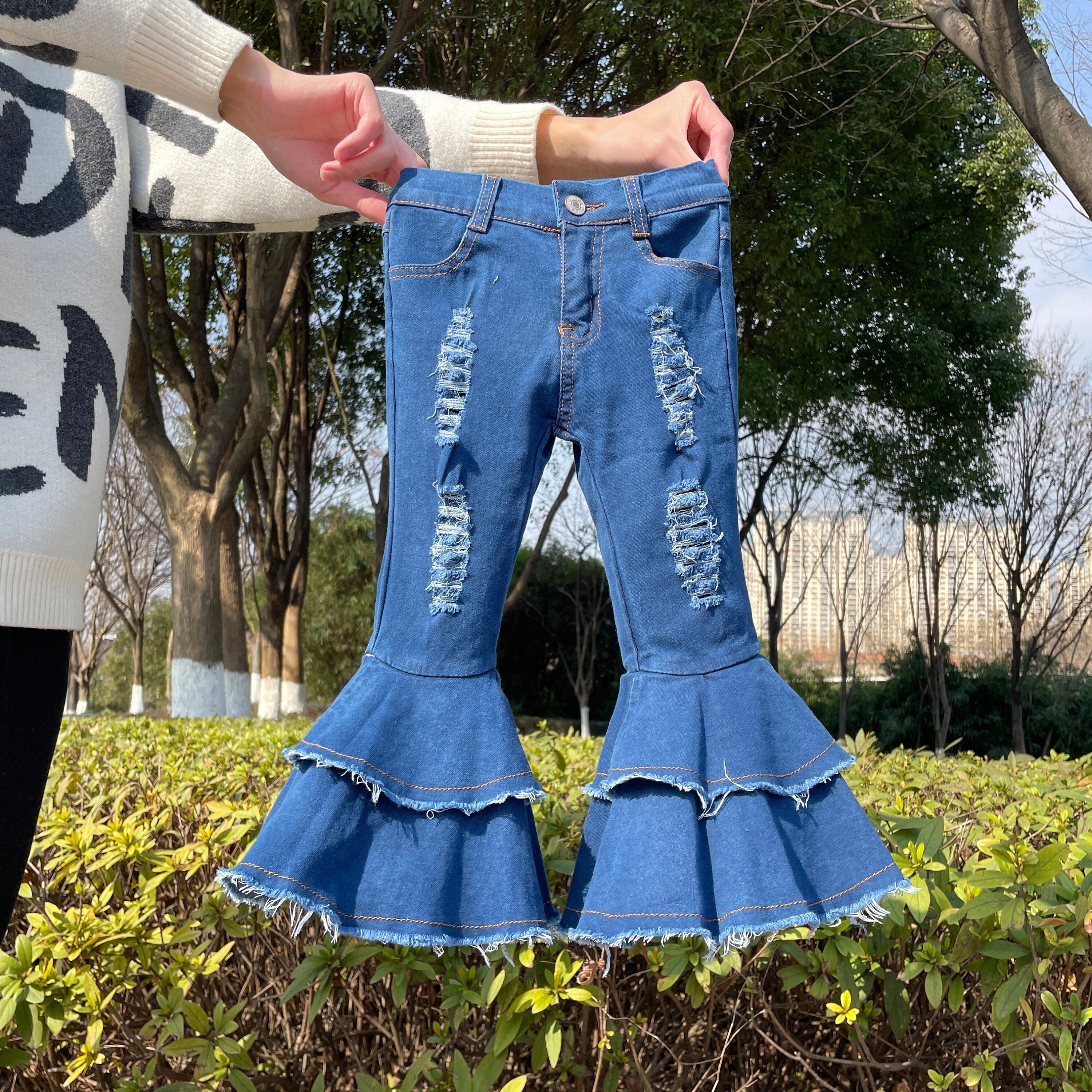 Blue Toddler Girl Bell Bottom Jeans,kids Denim Pant,girl Flare Ruffles Pant,denim  Bell Bottoms,toddler Flare Pants,boutique Party Wear -  Canada