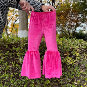 Girls Hot Pink Velvet Leggings Velvet Pants, Leggings, Hot Pink