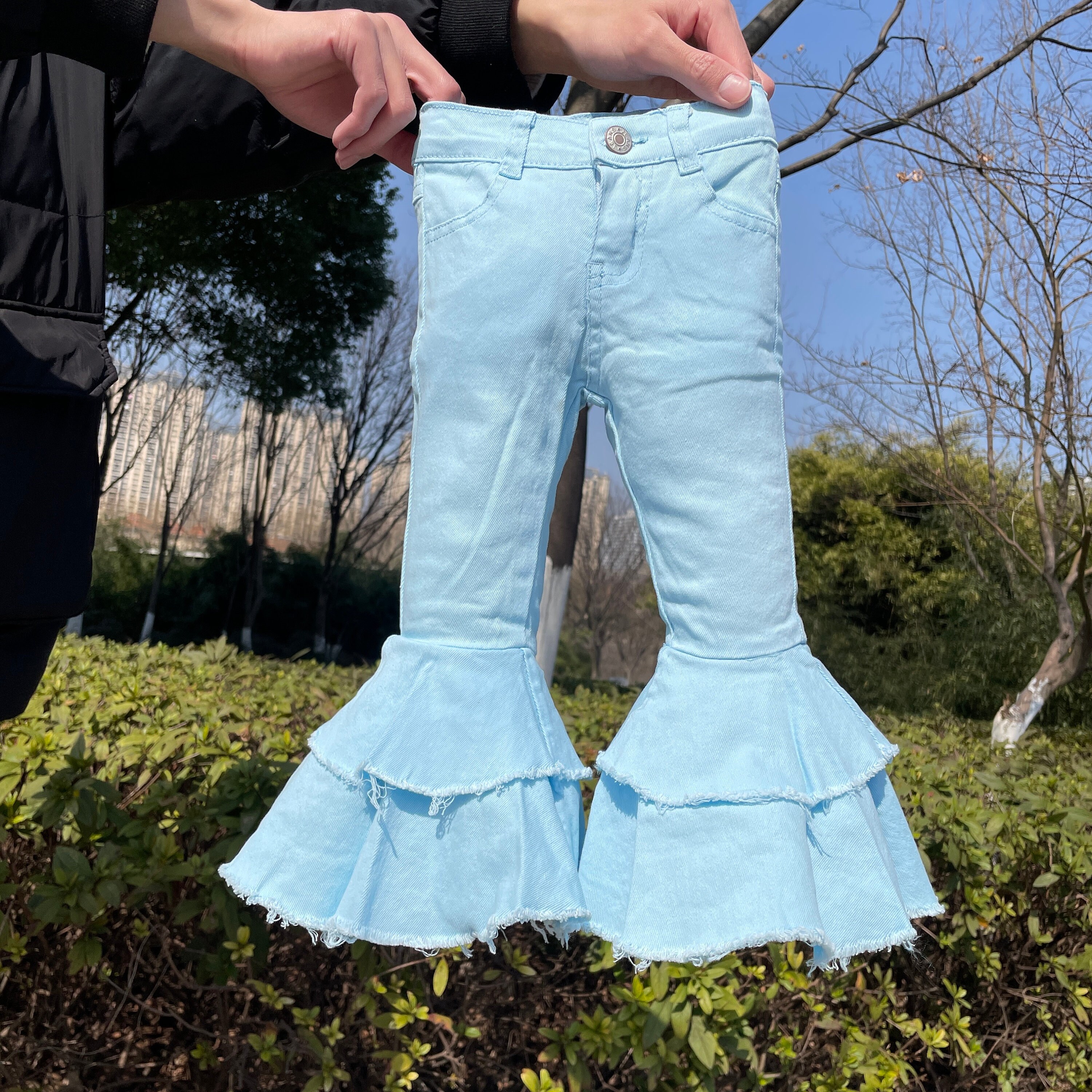 Light Blue Bell Bottom,toddler Girl Ripped Jeans,baby Girl Bell Bottom Pant,girl  Jeans,little Girl Jeans,kids Summer Clothes 6-12M to 14-16T 