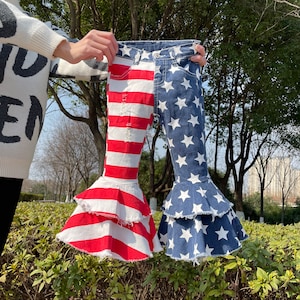 kids,toddler,baby bell bottom jeans,girl flare star july 4th jeans,toddler girl 4th of July clothes,1st 4th of July baby girl,patriotic