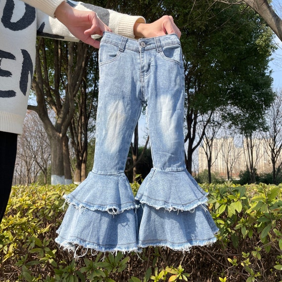 Teenage Girls Clothing,girl Blue Jeans,bell Bottom Pants for Kids,girls  Bell Bottom Pants,bleached Bell Bottom Jeans Kids,girl Pants -  Israel