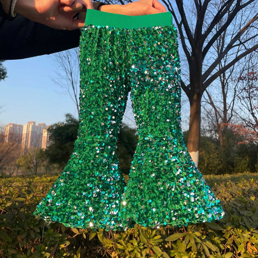 Toddler Girl Clothes,green Toddler Sequin Bell Bottom,birthday Sparkle
