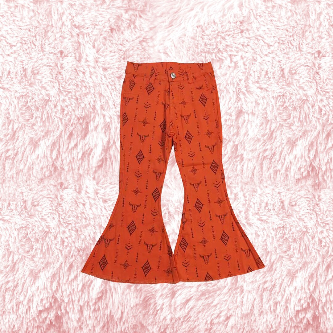 Orange Girl Jeans,cow Print Baby Girl Bell Bottom Jeans,baby Bell