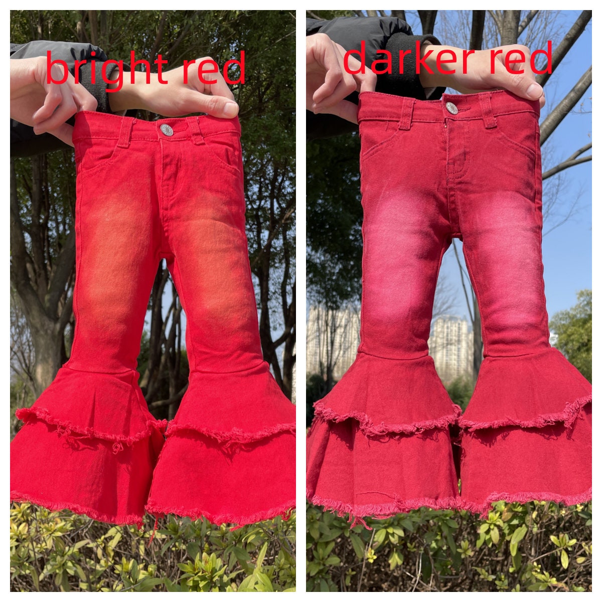Bright Red,toddler Girl Bell Bottom Jeans,baby Girl Flare Jeans