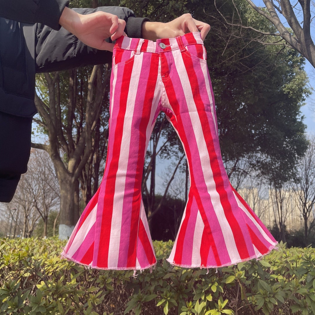 Pink Stripe Bell Bottom Jeans,toddler Girl Bell Bottom,birthday Party