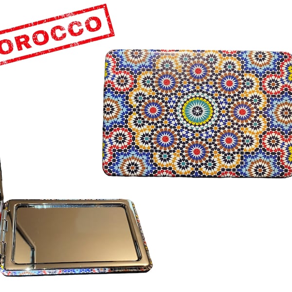 Miroir de poche géométrique marocain compact | Miroir de maquillage artisanal du Maroc , miroir à main de la forme rectangulaire  pour dames
