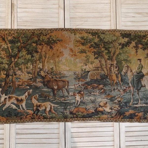 Vintage Belgian Tapestry Hunting scene Antique Wall Hanging Unique Wall Art Interior Art Collectible