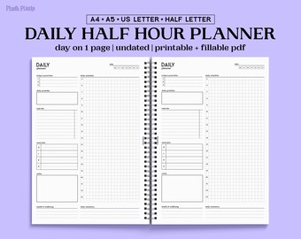 Undated Daily Planner Printable, A5, Half Letter Planner Inserts, Time Blocking, Day on 1 Page, Productivity Schedule, Daily Planner Prints