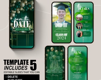 Digital Green graduation party invite for man, Grad Announcement, College, Nursing, and Law Graduation Invite, Grad Itinerary GA15