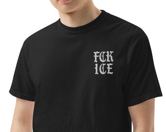 FCK ICE Besticktes T-Shirt: Politischer Aktivist Demo-T-Shirt - Fake Ice