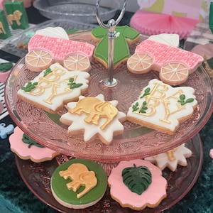 1 dozen Safari themed baby shower cookies | zoo | animal cookies | elephant cookies | giraffe cookies | lion cookies | royal icing | party |