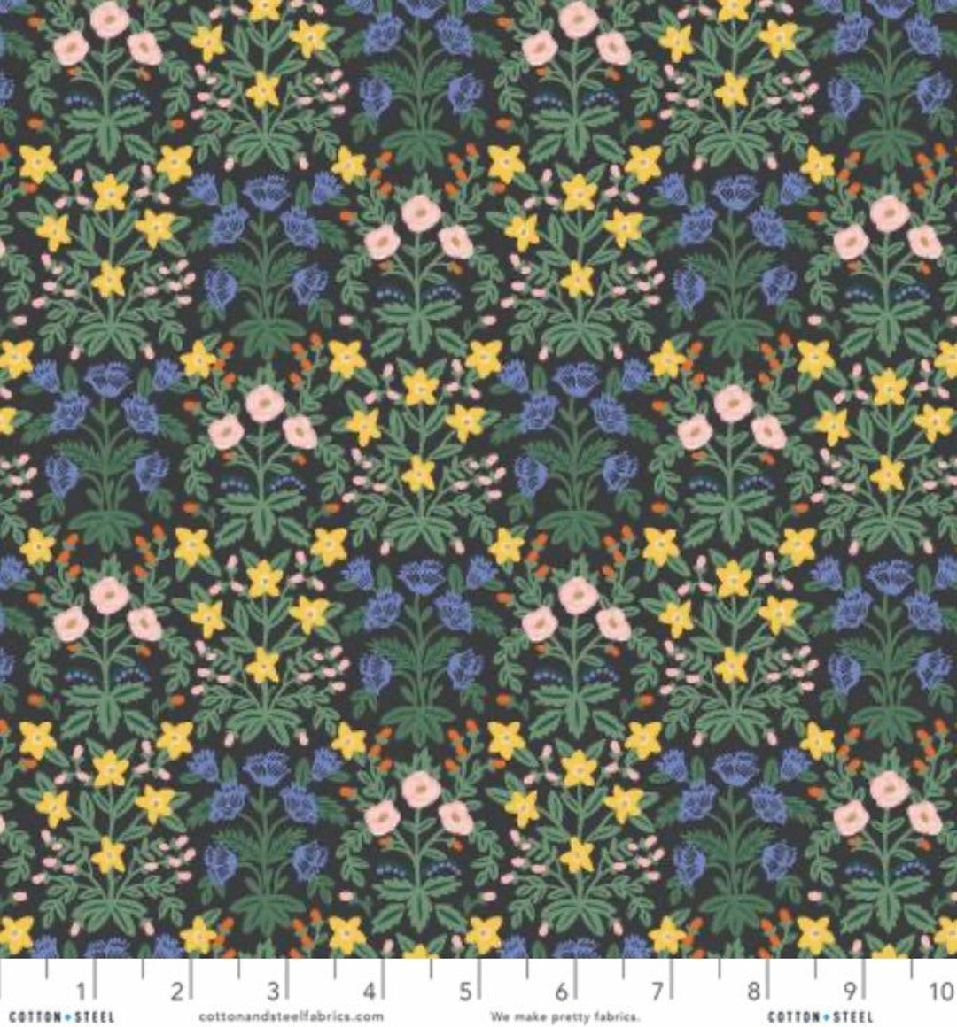 Bramble Lottie Black Multi Fabric, Cotton and Steel Fabric, Rifle Paper